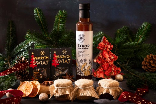 KOSZ PREZENTOWY ŚWIĄTECZNY ZESTAW HERBAT CZEKOLADA SYROP PIERNIKOWY ŚWIĘTA - obrazek 4