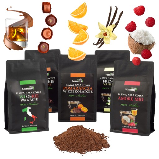 Zestaw prezentowy kawa mielona smakowa 5x150g Świeżo Palona -Tommy Cafe